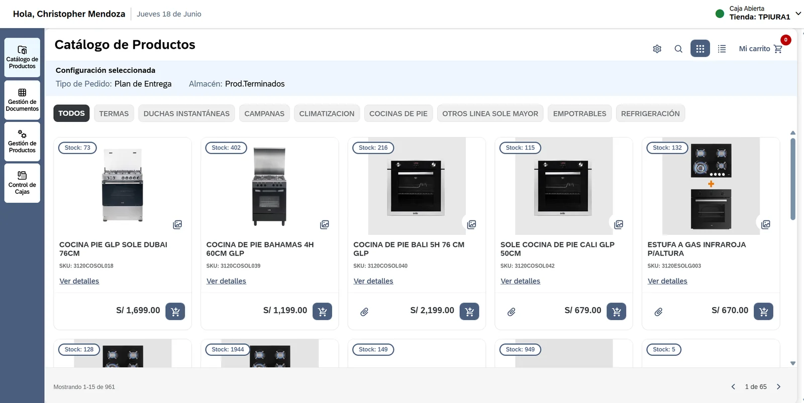 Catálogo de productos conectado a SAP con stock y precios disponibles